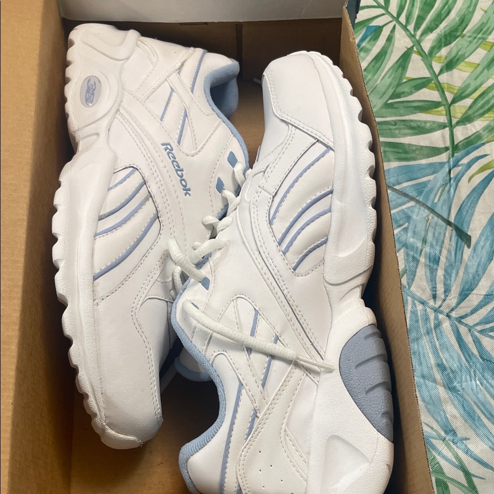 Reebok White and Light Blue Women's Sneakers